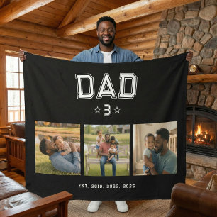 Dad Established Years Bold Black 3 Photo Fleece Blanket