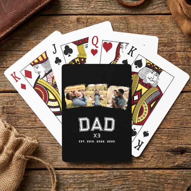 Dad Established Years Bold New Dad 3 Photo Playing Cards (Creator Uploaded)