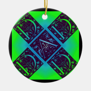 Dad Fancy Text Blue and Green Ornament