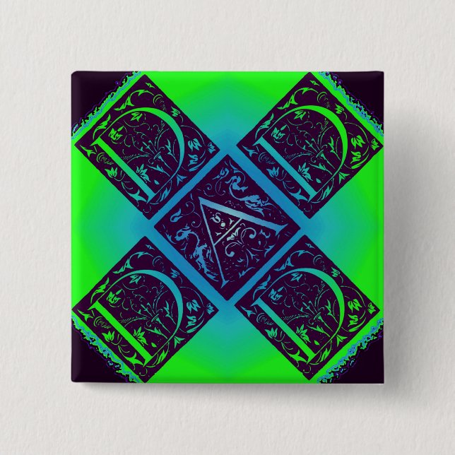 Dad Fancy Text Green Blue Background 2 Inch Square Button (Front)