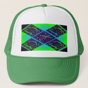Dad Fancy Text Green Blue Background Trucker Hat