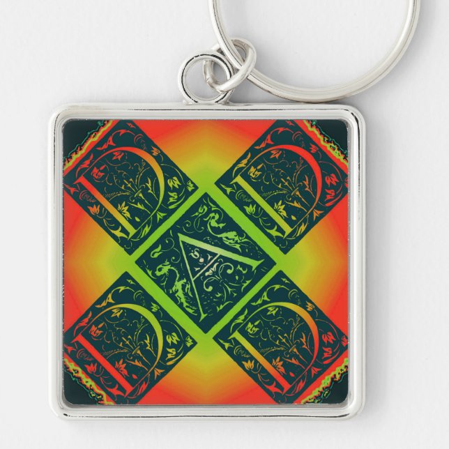 Dad Fancy Text Orange and Yellow Keychain (Front)
