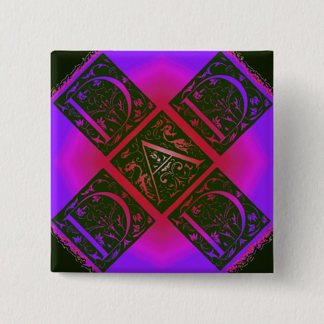 Dad Fancy Text Purple and Blue 2 Inch Square Button (Front)