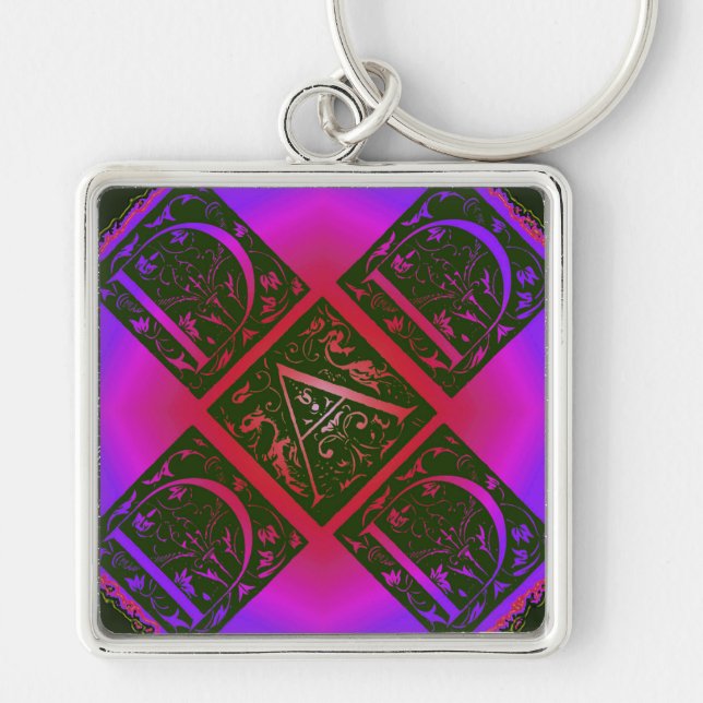 Dad Fancy Typography Pattern Black & Purple Keychain (Front)