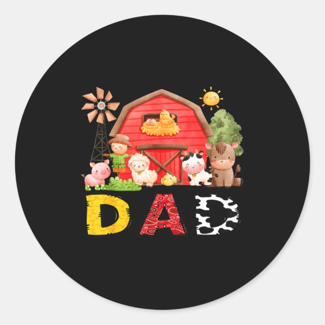 Dad Farm Cow Birthday Boy Matching Family Matching Classic Round Sticker (Front)