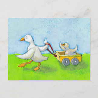 Dad - Father daddy duck baby in wagon cute fun art Postcard