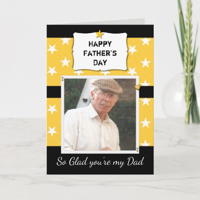 Dad Father's Day black and yellow photo greeting Card (Front)