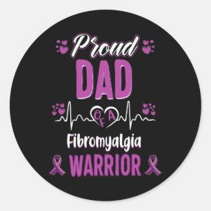 Dad Fibromyalgia Warrior Awareness Ribbon Purple Classic Round Sticker