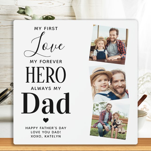 Dad First Love Forever Hero Personalized 3 Photo Plaque (Creator Uploaded)