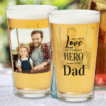 Dad First Love Forever Hero Personalized Photo  Glass<br><div class="desc">Surprise dad this fathers day with a personalized photo glass. "My first Love, My Forever Hero, Always my Dad" Personalize this dad beer glass with favourite photo. Visit our collection for the best dad father's day gifts and personalized dad gifts. COPYRIGHT © 2020 Judy Burrows, Black Dog Art - All...</div>