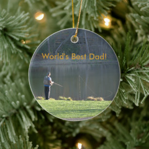 Dad Fishing Pond Park Pink Trees Reversible Ceramic Ornament