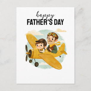 Dad Flying Airplane Clouds Cute Happy Father's Day Postcard