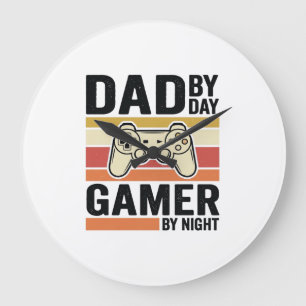 Dad Gamer Vintage Controller T-Shirt Design_1 Large Clock