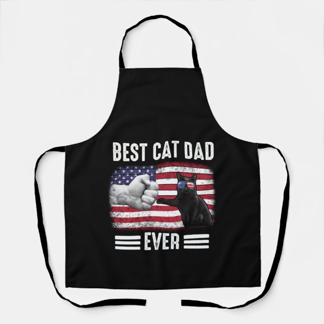 Dad Gift | Best Cat Dad Ever Flag USA Apron (Front)