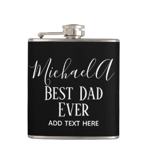DAD Gift Personalized Classic Black White Hip Flask