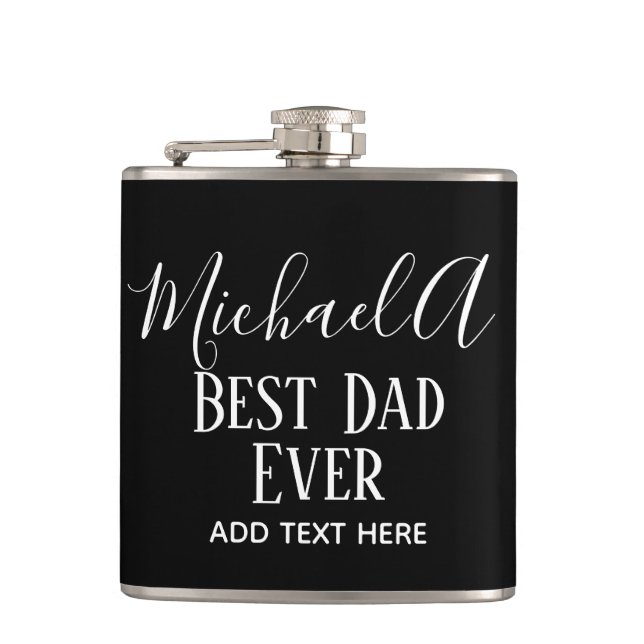DAD Gift Personalized Classic Black White Hip Flask (Front)