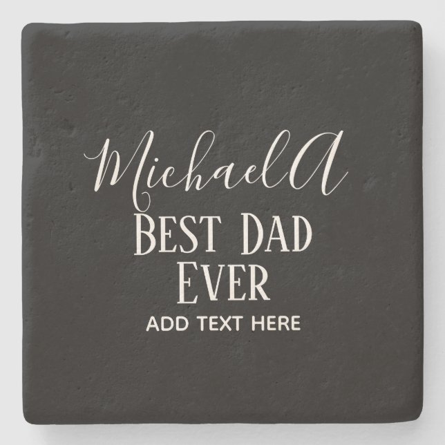 DAD Gift Personalized Classic Black White Stone Coaster (Front)