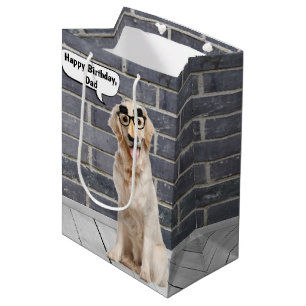 Dad Golden Retriever with Moustache Mask Medium Gi Medium Gift Bag