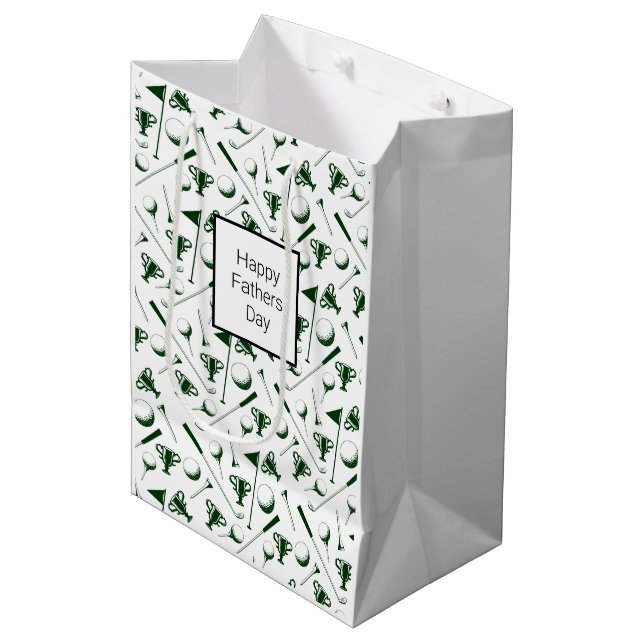 Dad Golfing white green black happy fathers day Medium Gift Bag (Front Angled)