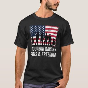 Dad Grandpa Veteran Us Flag Bourbon Bacon Guns Fre T-Shirt