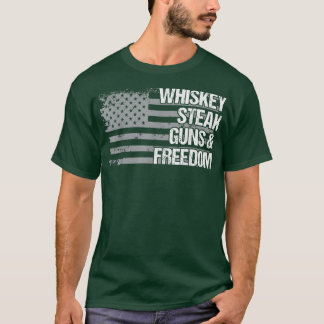 Dad Grandpa Veteran US Flag Whiskey Steak Guns Fre T-Shirt