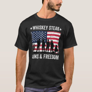 Dad Grandpa Veteran Us Flag Whiskey Steak Guns Fre T-Shirt