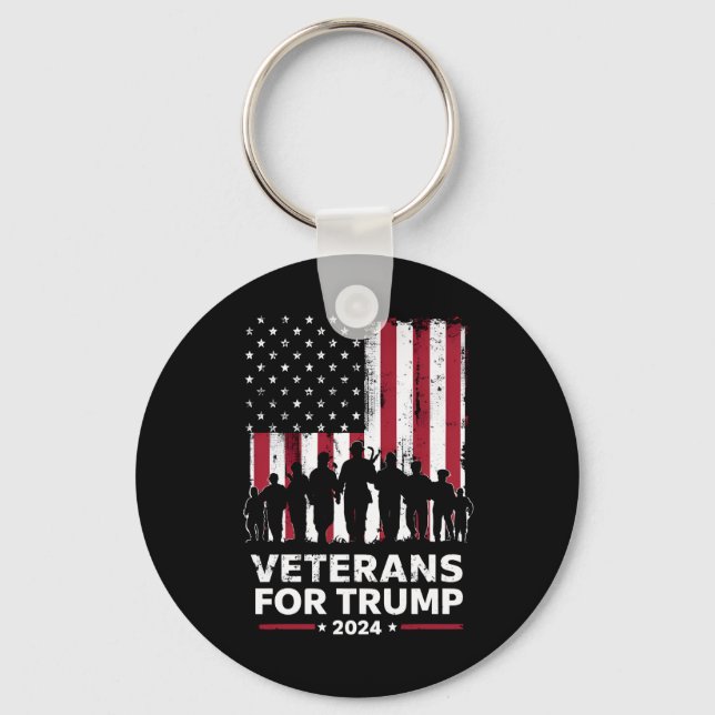Dad Grandpa Veterans For Trump 2024 American Flag Keychain (Front)