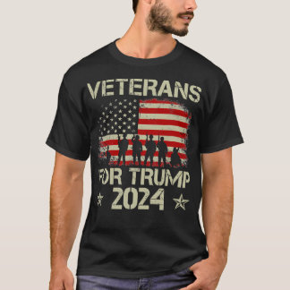 Dad Grandpa Veterans For Trump 2024 American Flag T-Shirt