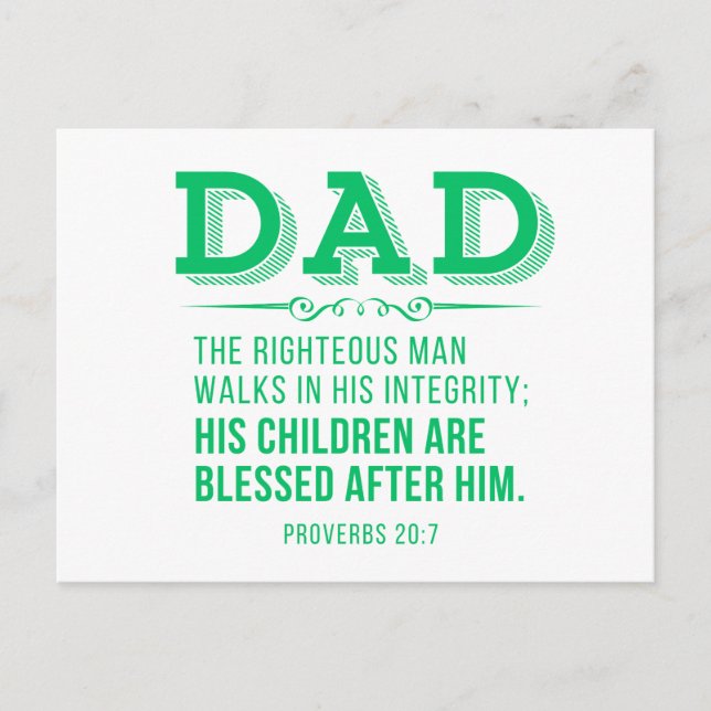 Dad - Green Father's Day Christian Bible Verse Postcard (Front)