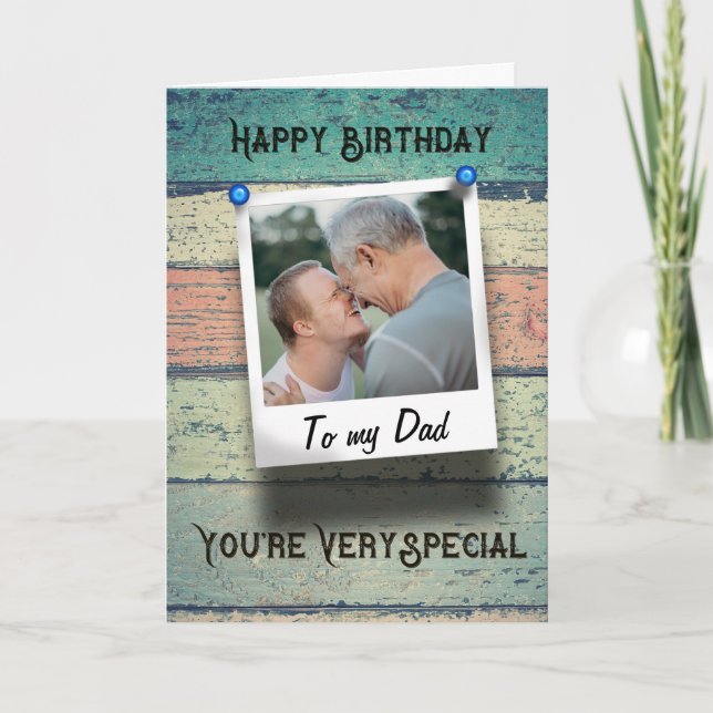 Dad Happy Birthday Instagram Photo Rustic Wood Card (Front)