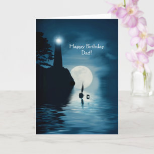 Dad Happy Birthday Lighthouse and Sailboat Ocean Card