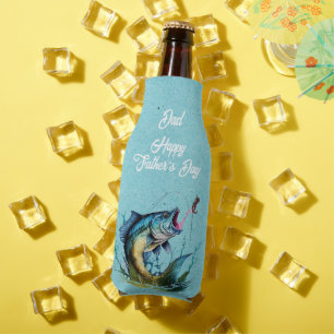 Dad Happy Father's Day Blue Big Fish Strike Bottle Cooler