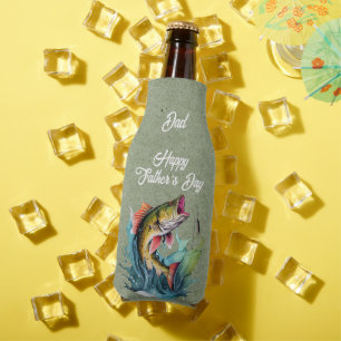Dad Happy Father's Day Green Big Fish Strike Bottle Cooler