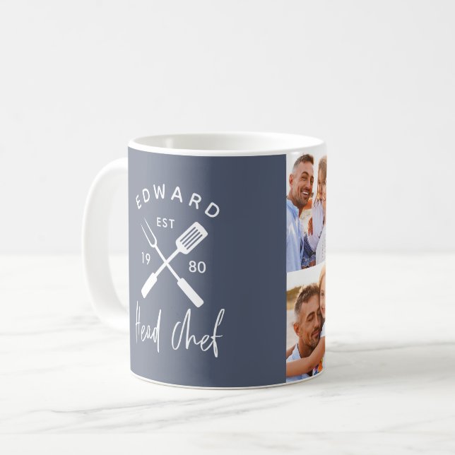 Dad head chef bbq grill 4 photo dusty blue 4 photo coffee mug (Front Left)