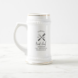 Dad head chef bbq grill Christmas birthday modern Beer Stein