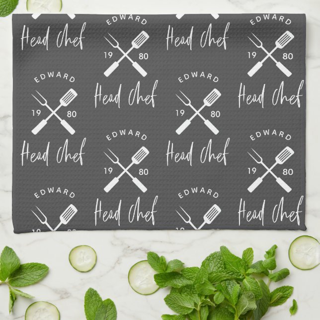 Dad head chef bbq grill Christmas birthday modern  Kitchen Towel (Folded)