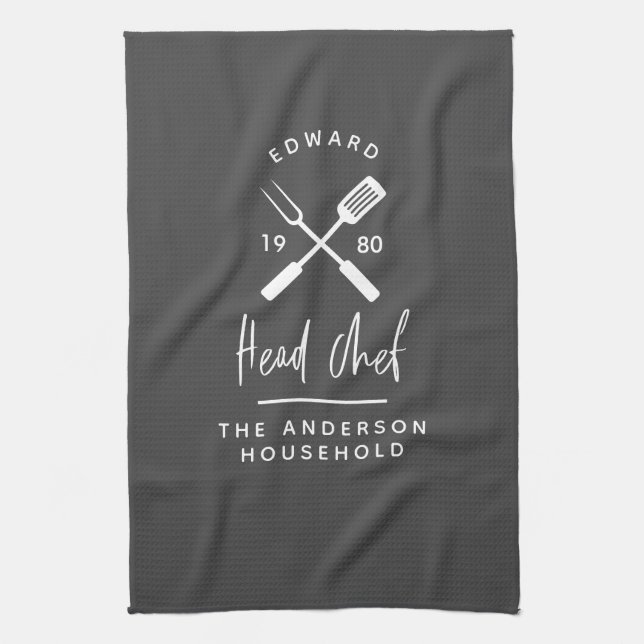 Dad head chef bbq grill Christmas birthday modern  Kitchen Towel (Vertical)