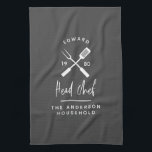 Dad head chef bbq grill Christmas birthday modern  Kitchen Towel<br><div class="desc">Dad head chef bbq grill Christmas,  birthday  fathers day modern grey and white apron design.</div>