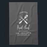 Dad head chef bbq grill Christmas birthday modern  Kitchen Towel<br><div class="desc">Dad head chef bbq grill Christmas,  birthday  fathers day modern grey and white apron design.</div>