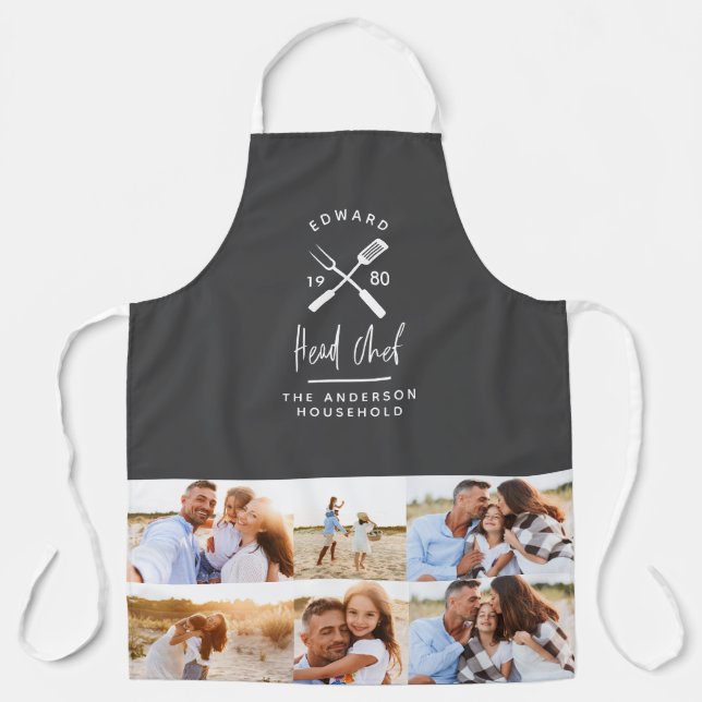 Dad head chef bbq grill multi photo modern apron (Front)