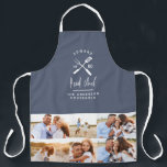 Dad head chef bbq grill multi photo modern blue apron<br><div class="desc">Dad head chef bbq grill Christmas,  birthday,  fathers day modern multi photo blue and white apron design.</div>