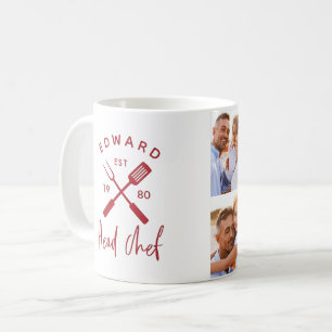 Dad head chef bbq grill multi photo red 4 photo coffee mug