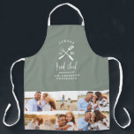 Dad head chef bbq grill multi photo sage green apron<br><div class="desc">Dad head chef bbq grill Christmas,  birthday,  fathers day modern multi photo sage green and white apron design.</div>