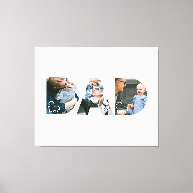 Dad Heart Collage Father's Day Keepsake Photo Canvas Print (Front)