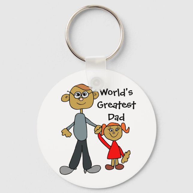 Dad Holding Daughters Hand, World's Greatest Dad!! Keychain (Front)