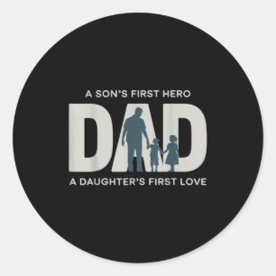 Dad Holding Kids Family Silhouette Father Quote  Classic Round Sticker