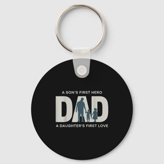 Dad Holding Kids Family Silhouette Father Quote  Keychain (Front)
