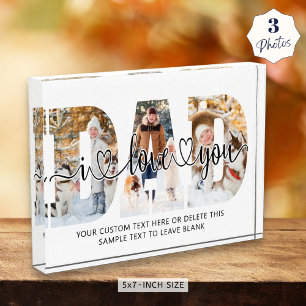 Dad I Love You 3 Photo Collage Script Hearts Block
