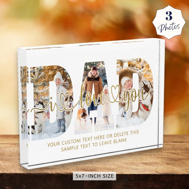 Dad I Love You 3 Photo Collage Script Hearts Gold (Creator Uploaded)