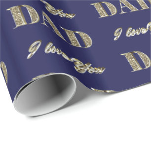 Dad I Love You Red Gold Sparkles Typography Wrapping Paper